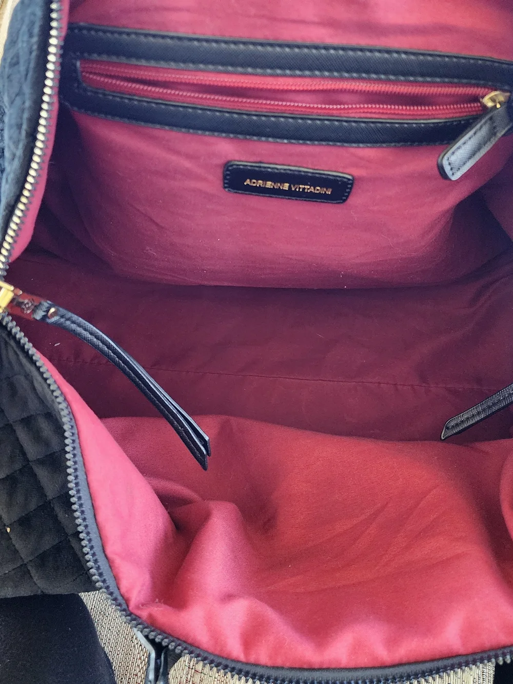 Adrienne Vittadini Quilted Velvet Black Overnight Luggage Bag
